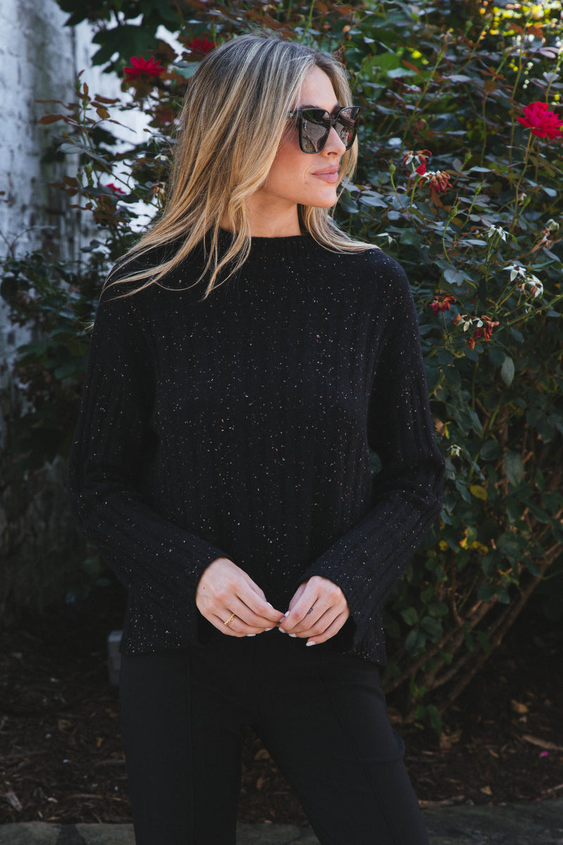 Rome Speckled Knit Sweater, Black Multi