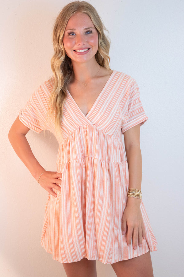 Cecelia Surplice V-Neck Striped Dress, Sunkist