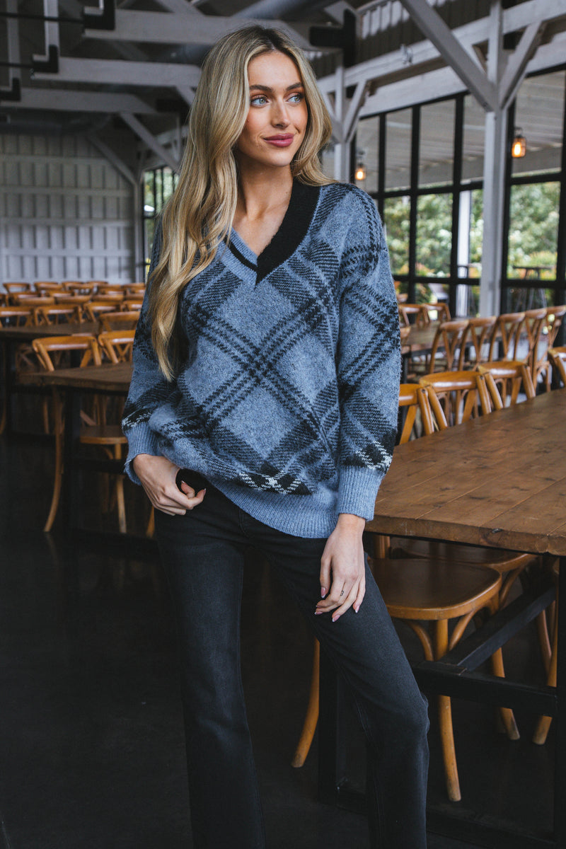 Myla V-Neck Pullover, Indigo | RD Style