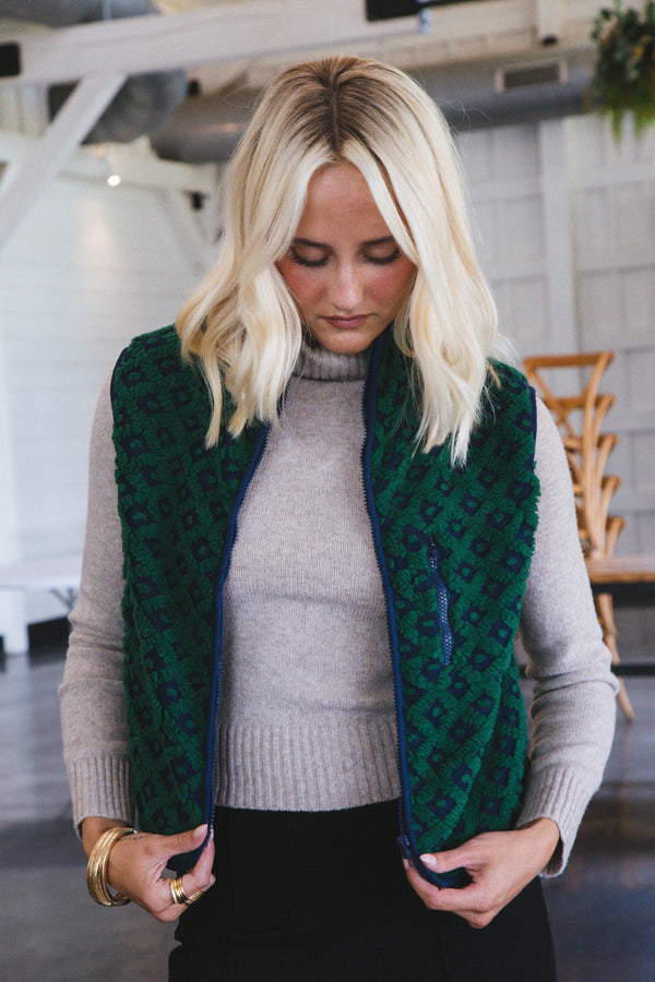 Hally Printed Fleece Vest, Navy Mix