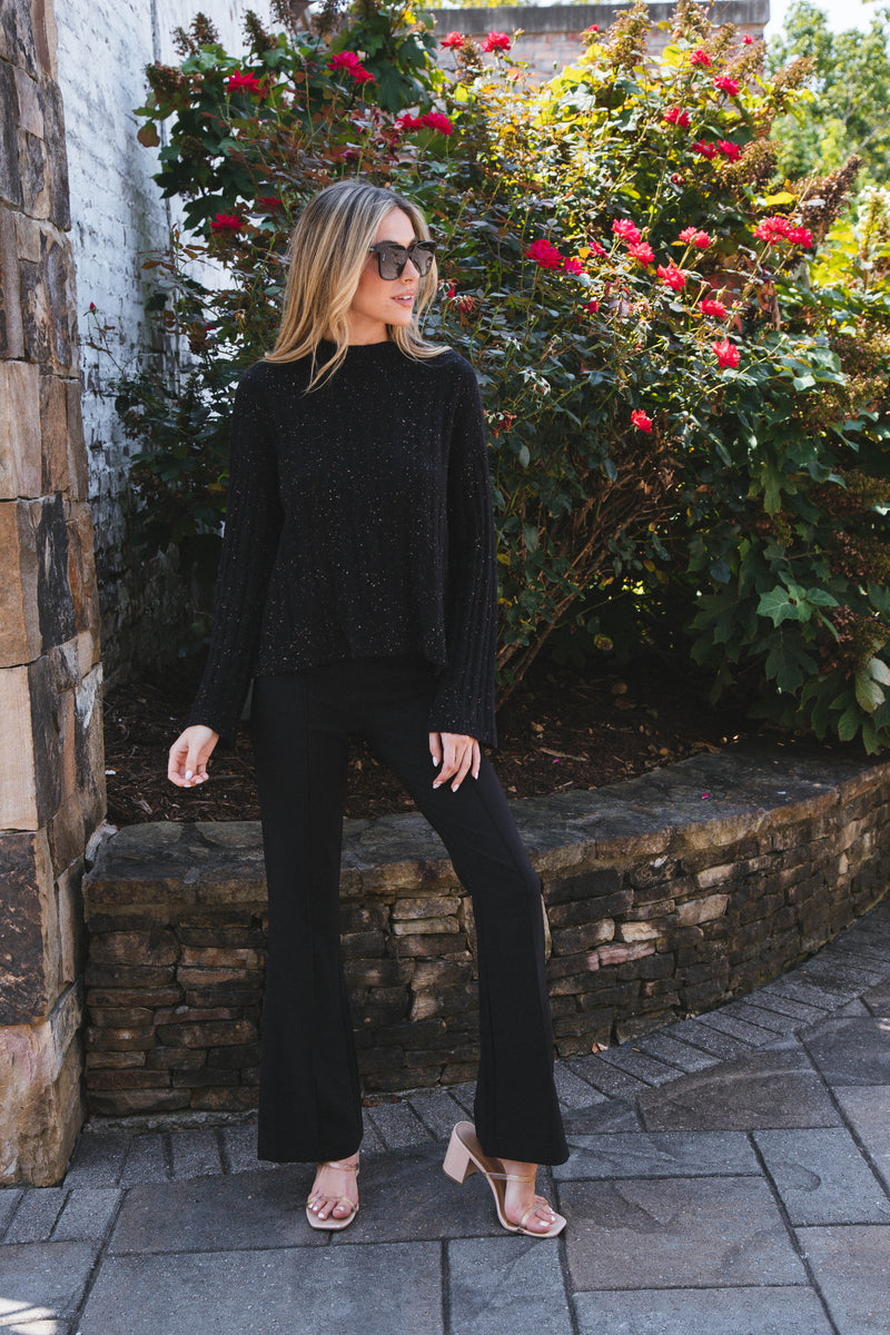 Rome Speckled Knit Sweater, Black Multi