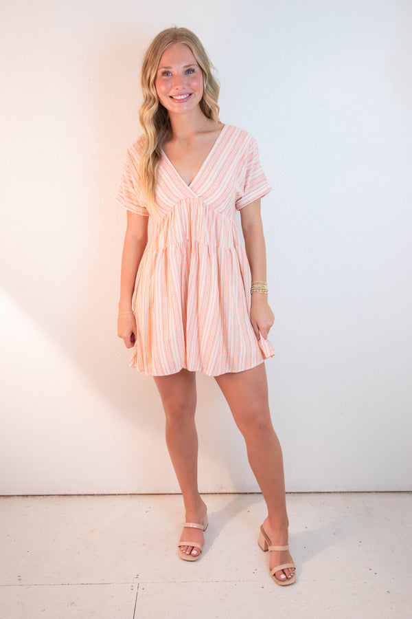 Cecelia Surplice V-Neck Striped Dress, Sunkist
