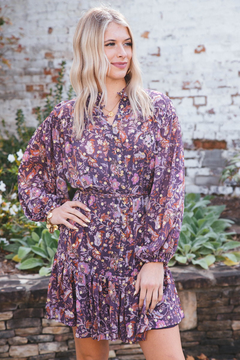 Arlet Printed Dress, Dark Purple
