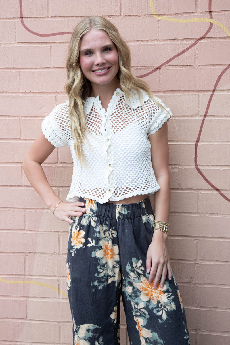 Days End Printed Linen Pant, Washed Black Combo Floral | Free People