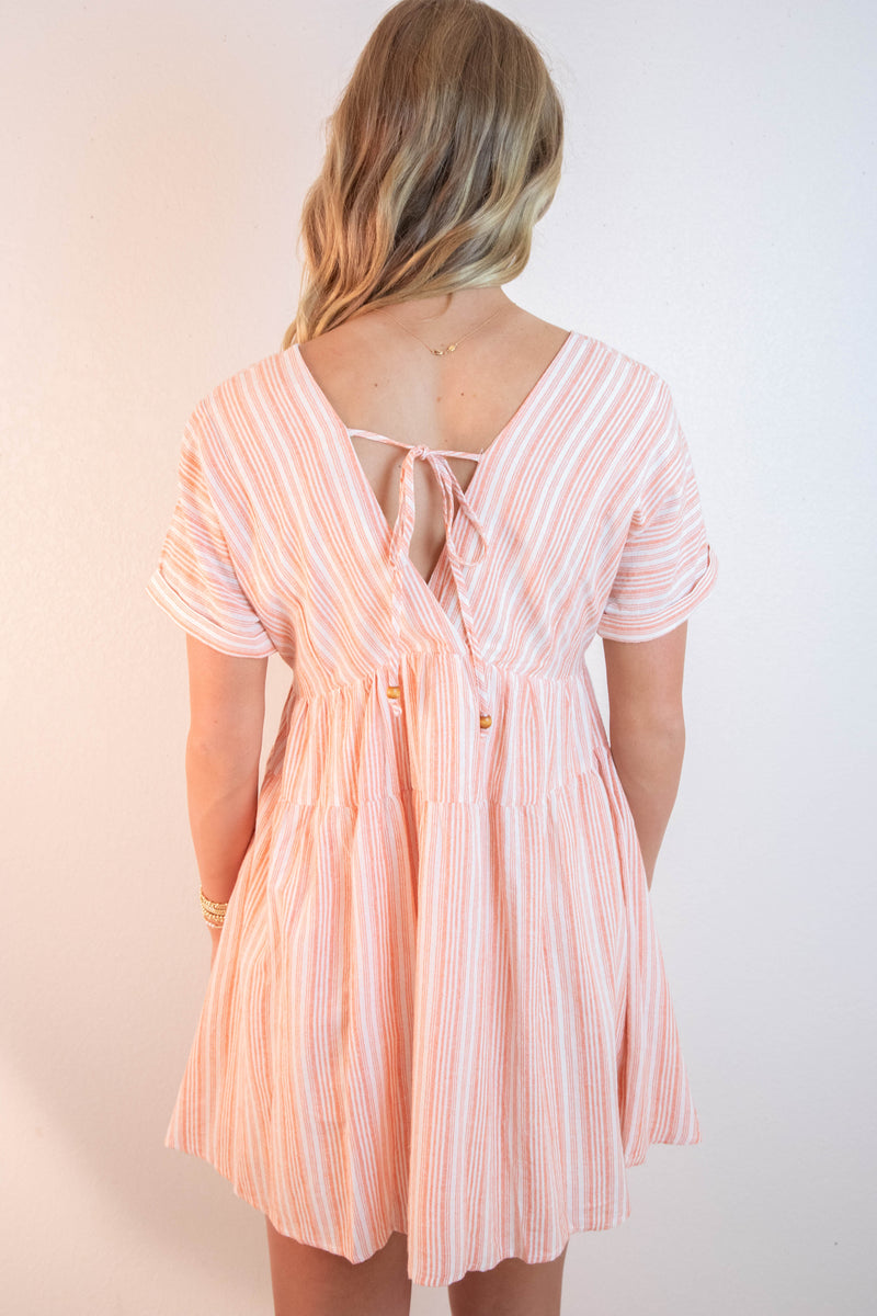 Cecelia Surplice V-Neck Striped Dress, Sunkist