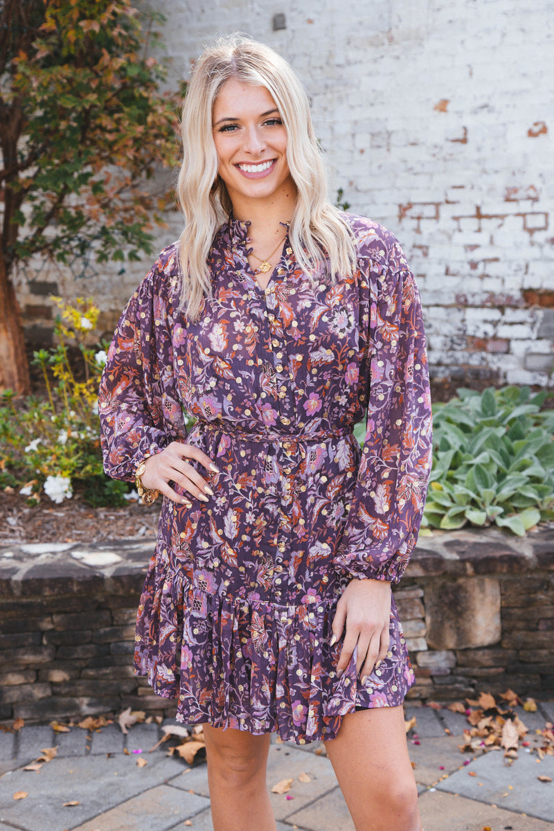 Arlet Printed Dress, Dark Purple