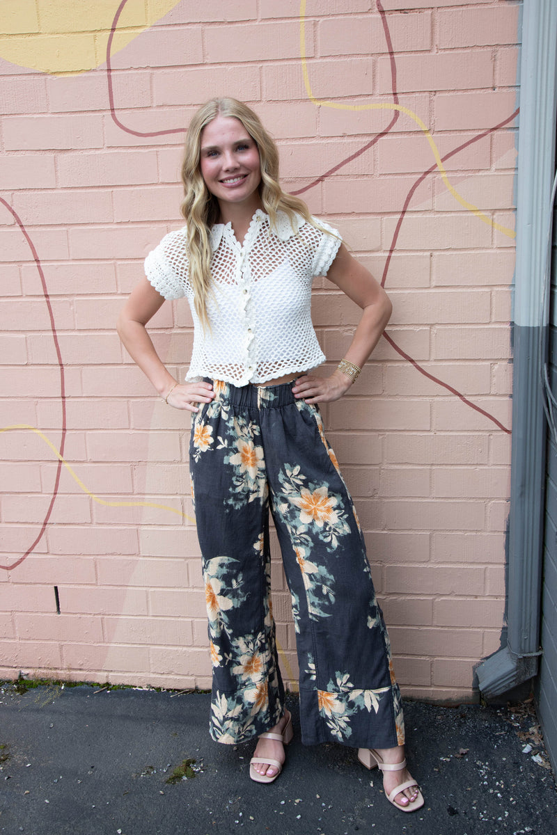 Days End Printed Linen Pant, Washed Black Combo Floral | Free People