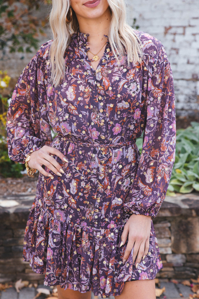 Arlet Printed Dress, Dark Purple