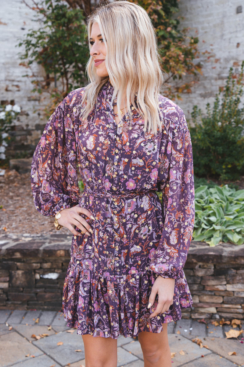 Arlet Printed Dress, Dark Purple