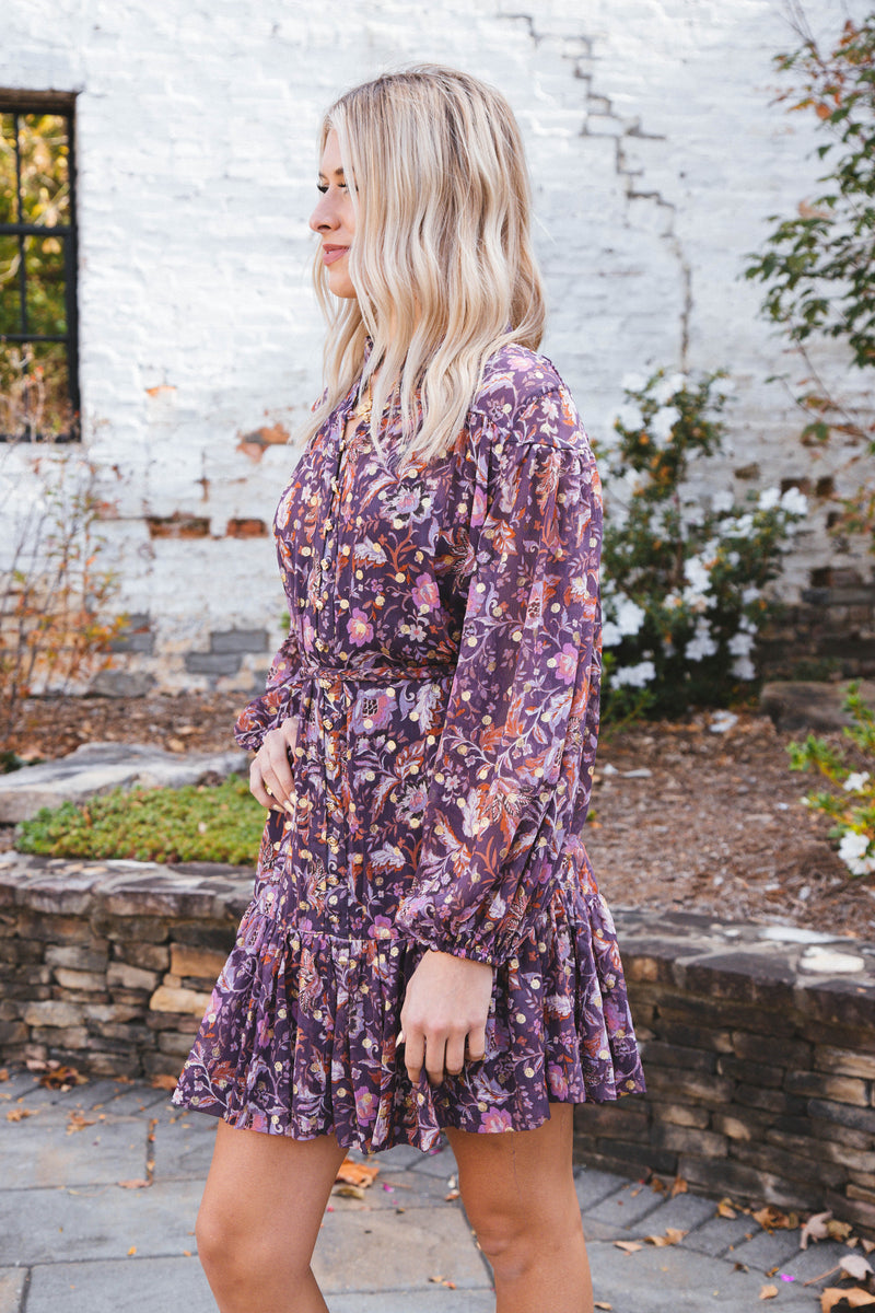 Arlet Printed Dress, Dark Purple