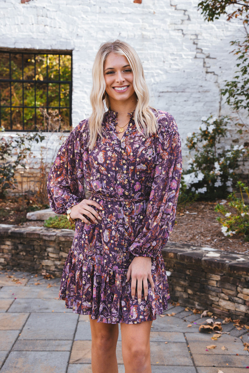 Arlet Printed Dress, Dark Purple