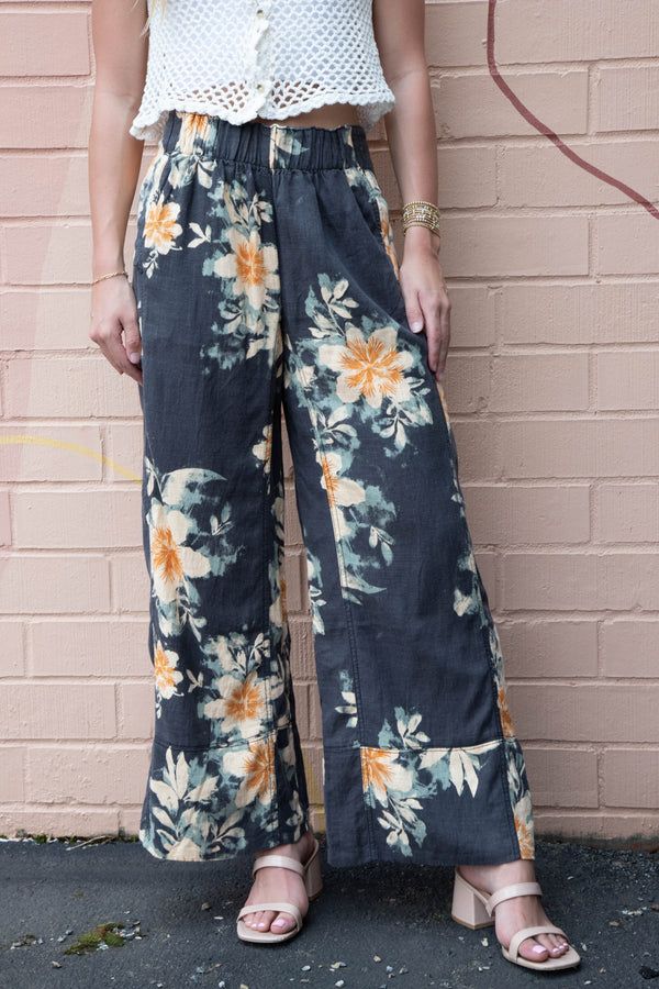 Days End Printed Linen Pant, Washed Black Combo Floral | Free People