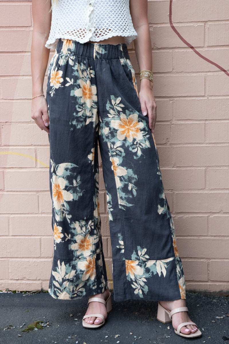 Days End Printed Linen Pant, Washed Black Combo Floral | Free People
