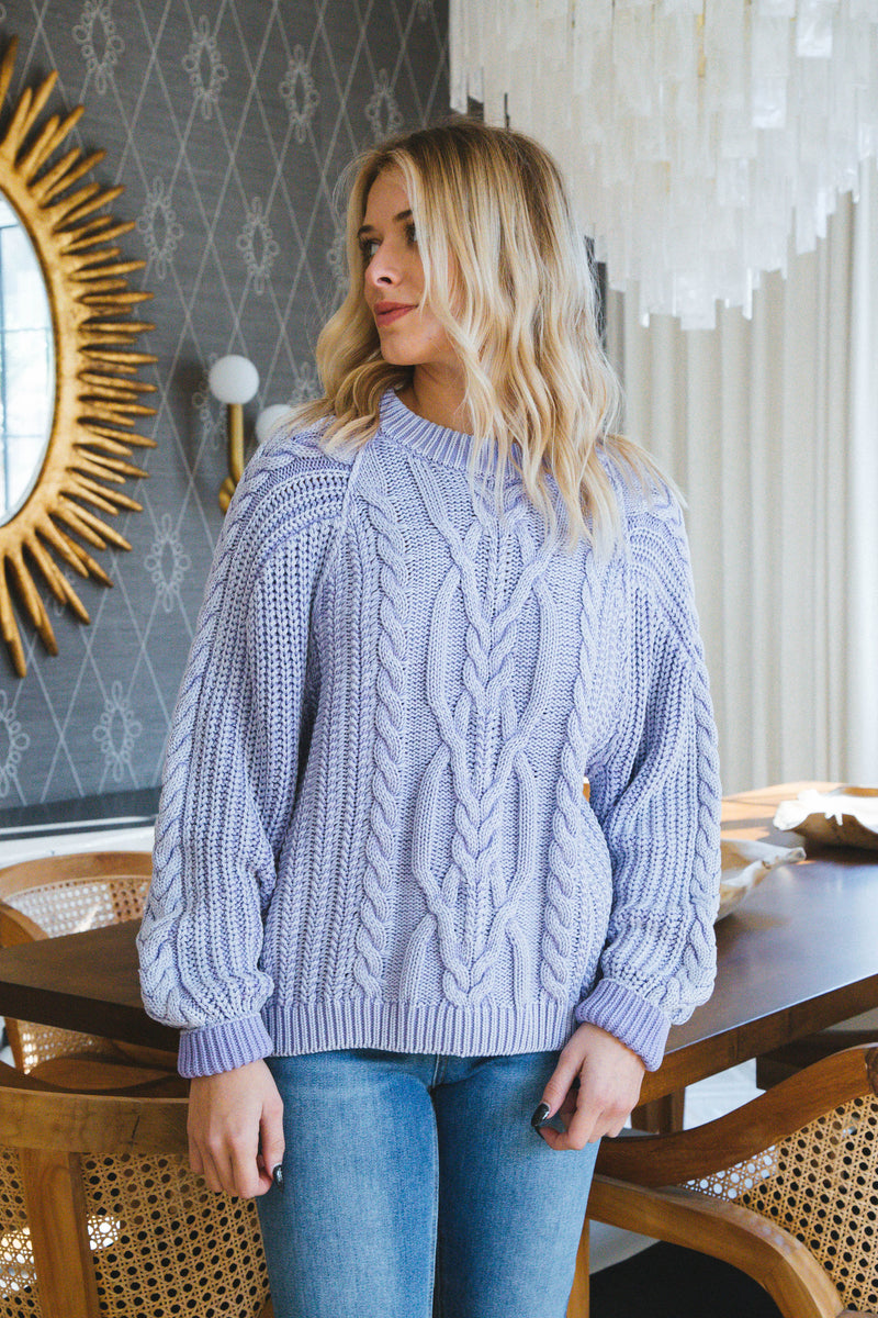 Frankie Cable Sweater, Heavenly Lavender | Free People