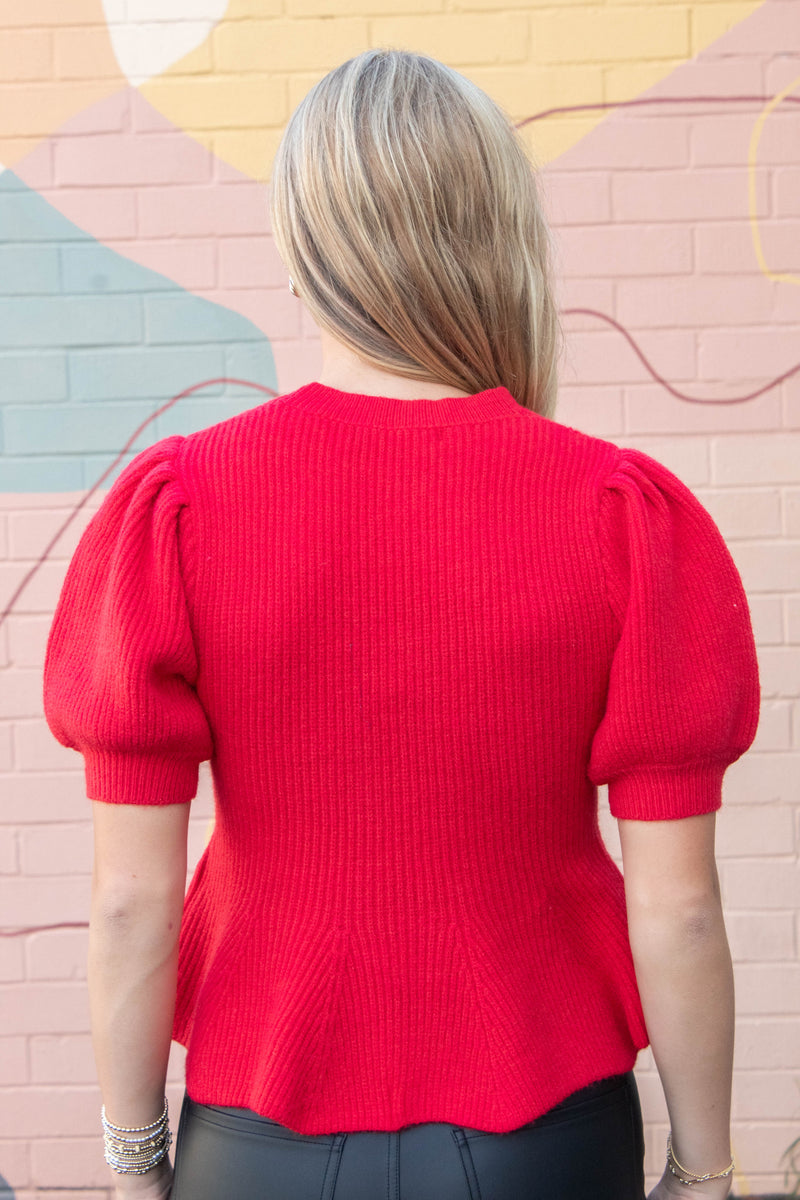 Lainey Flared Hem Sweater, Red