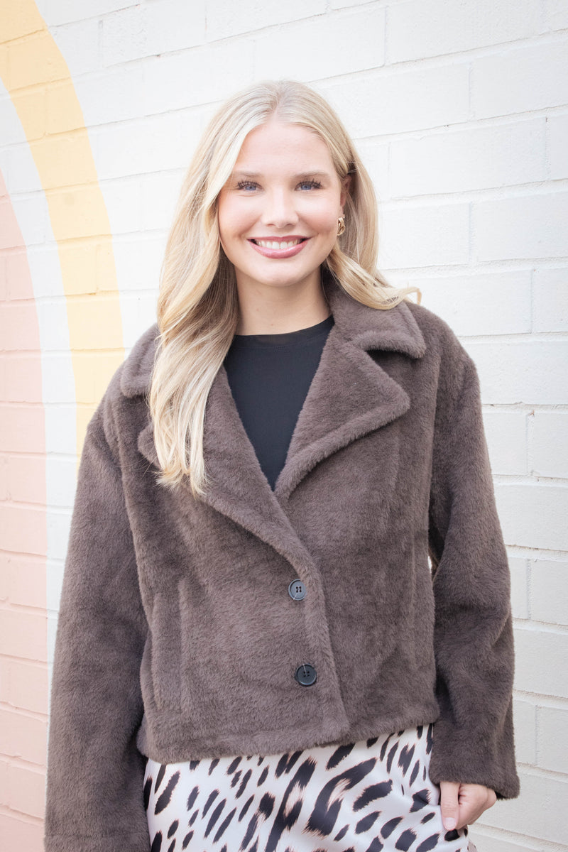 Colette Fur Jacket, Choco Chip | Sanctuary