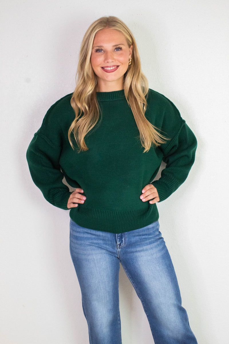 Abby Drop Sleeve Oversized Sweater, Dark Green