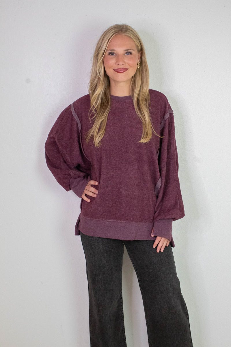 Millie Oversized Crewneck Sweatshirt, Dark Cherry
