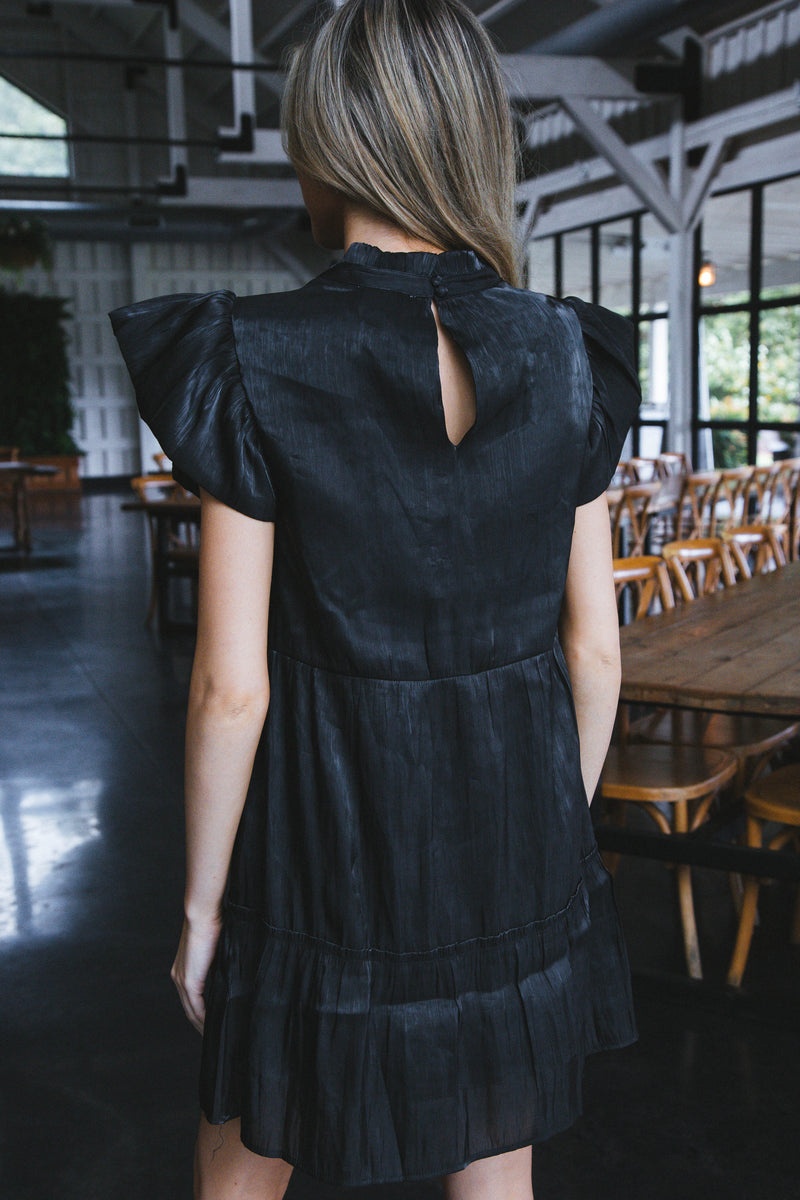 Tiffany Flutter Sleeve Tiered Dress, Black