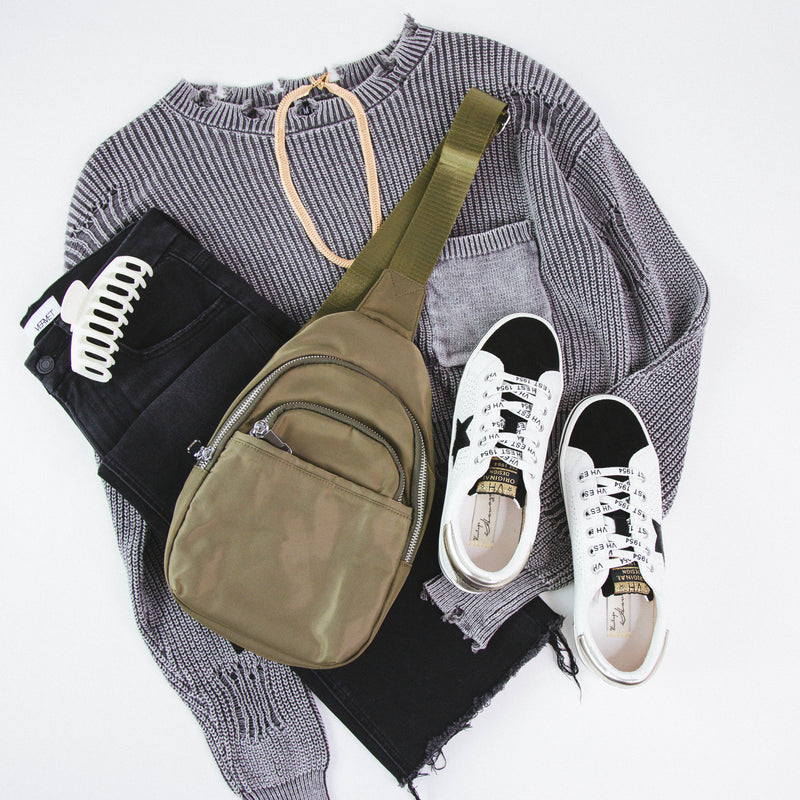 Nylon Sling Bag, Olive | Fame Accessories