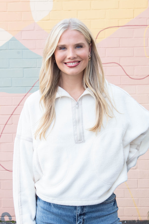 Anna Fleece Half Zip Pullover, Ivory