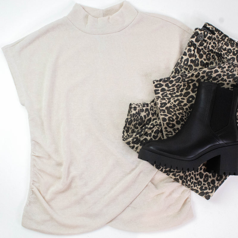 Florence Draped Mock Neck Top, Mother Of Pearl | Sanctuary