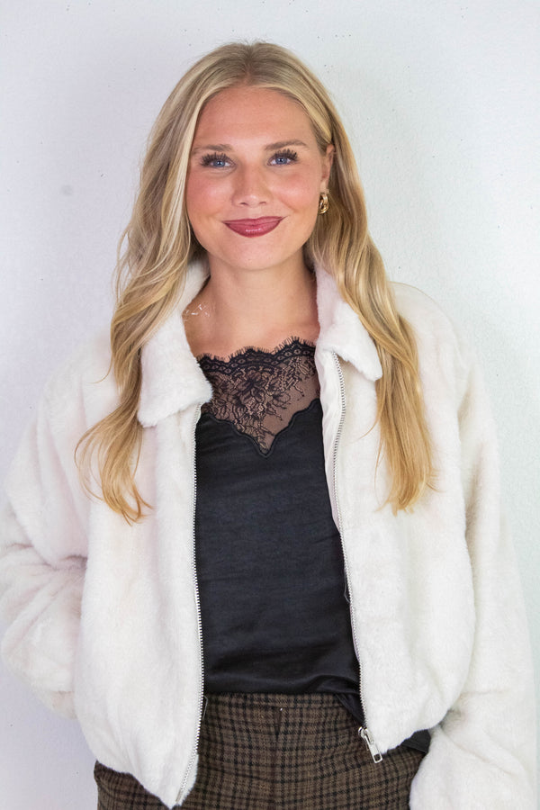Irene Faux Fur Jacket, Cream