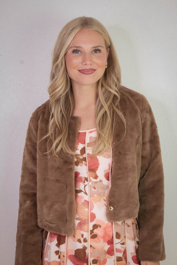 Martha Faux Fur Crop Blazer, Mocha