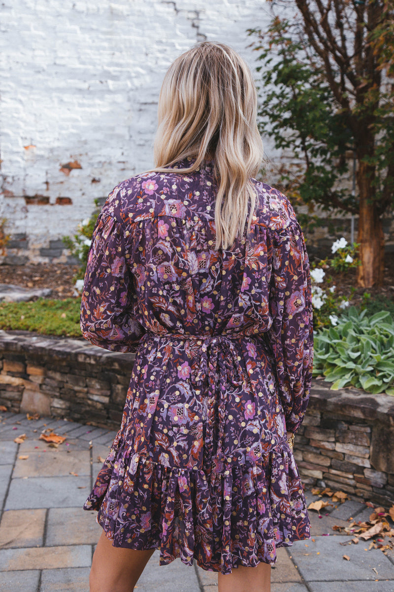 Arlet Printed Dress, Dark Purple