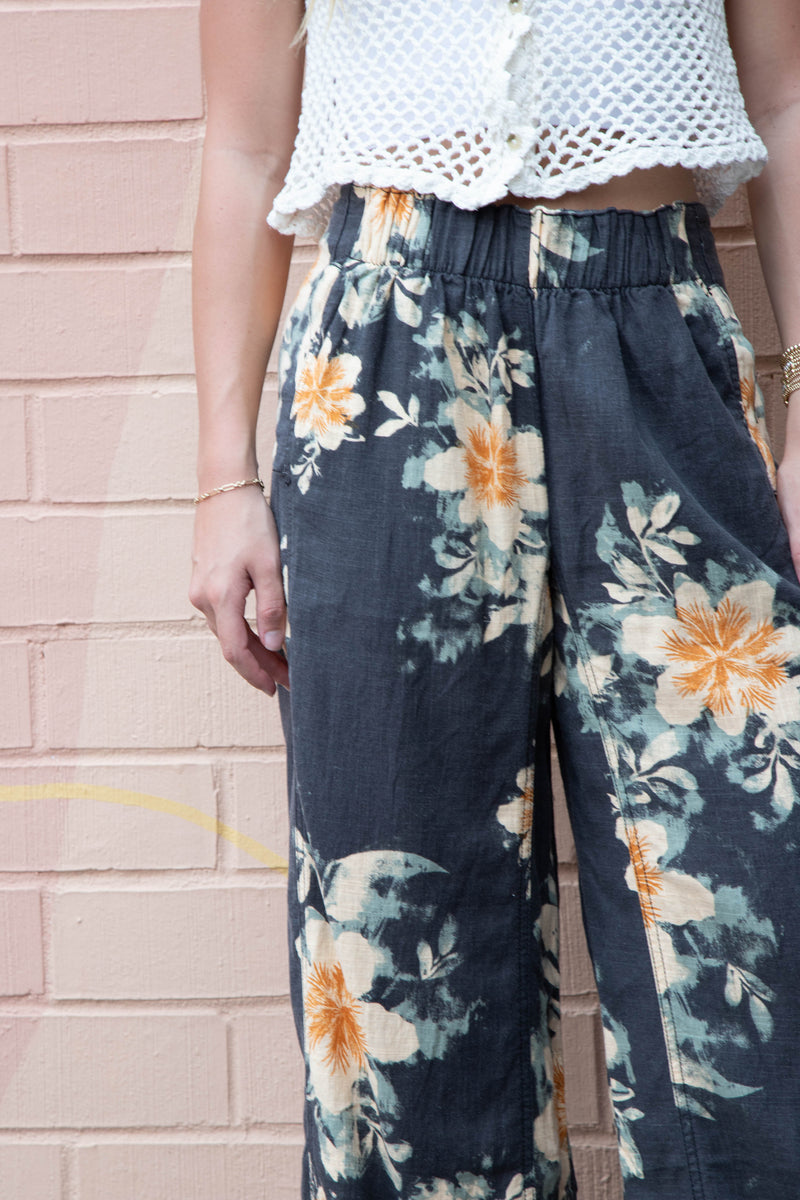 Days End Printed Linen Pant, Washed Black Combo Floral | Free People