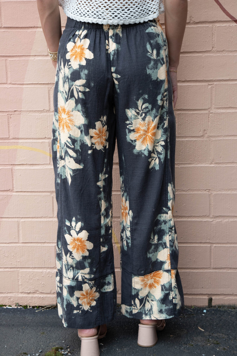Days End Printed Linen Pant, Washed Black Combo Floral | Free People