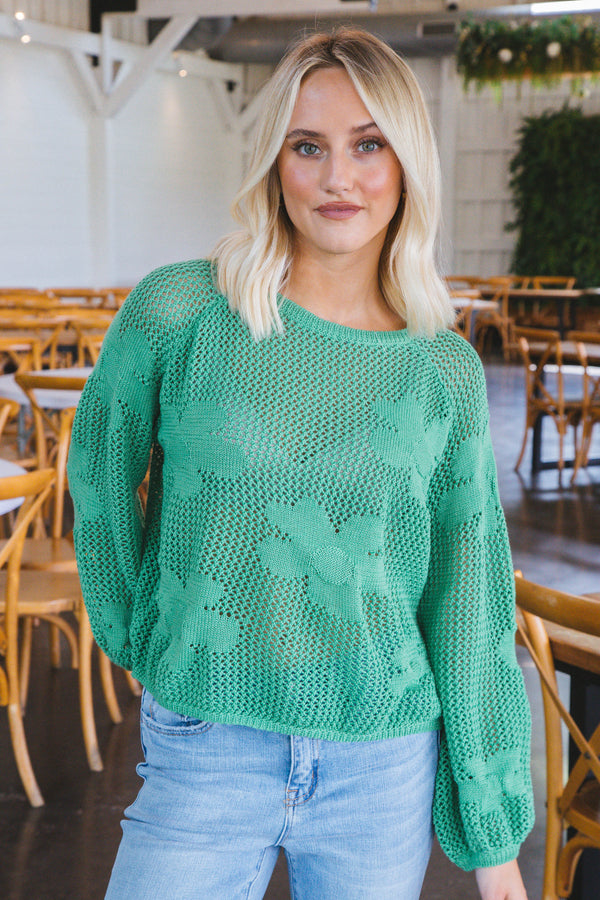 Emersyn Fishnet Sweater, Green