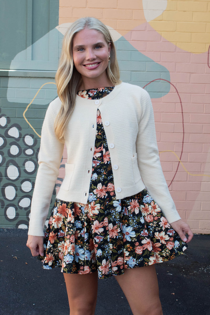 Linda Floral A-Line Denim Dress, Black Multi