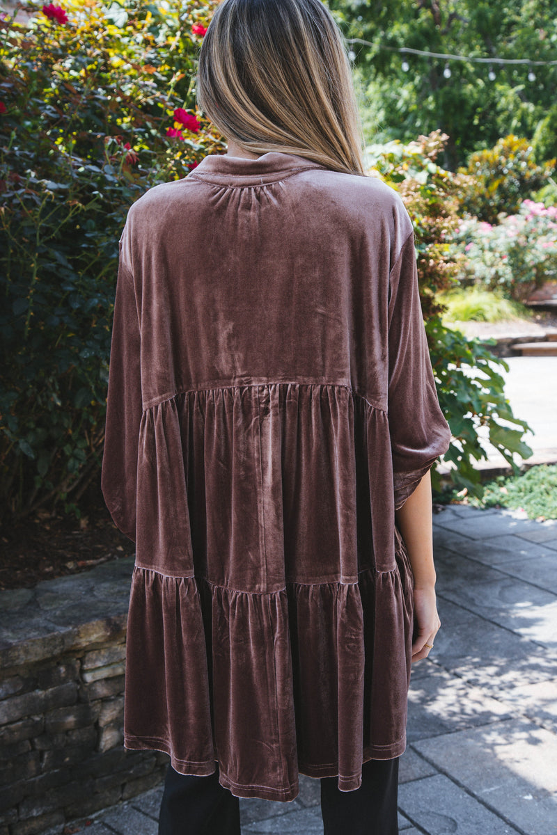 Vanna Velvet Babydoll Shirt, Almond