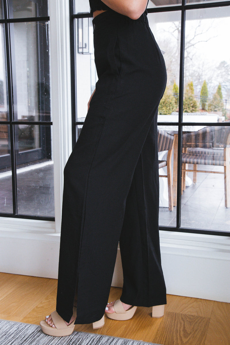 Isabella High Waist Woven Pant, Black