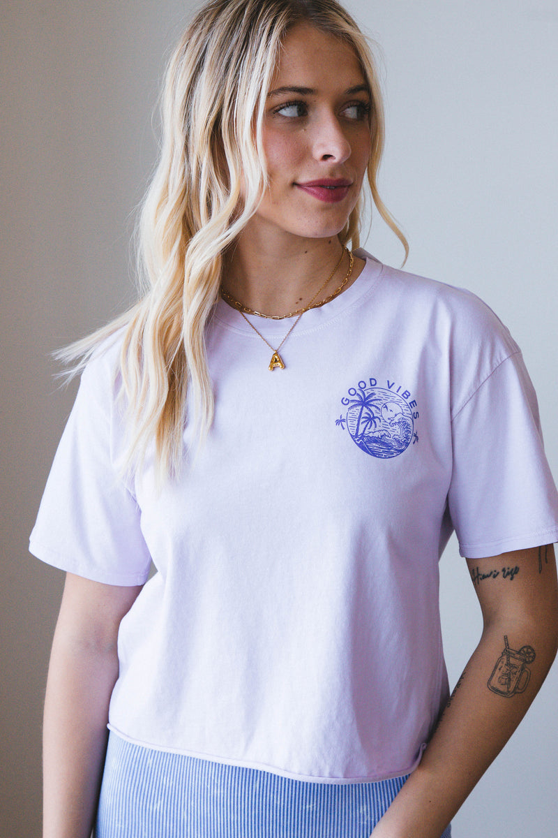 Good Vibes Cropped Graphic Tee, Lavender