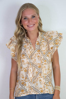 Bellamy Pintuck Detailed Blouse, Natural Multi