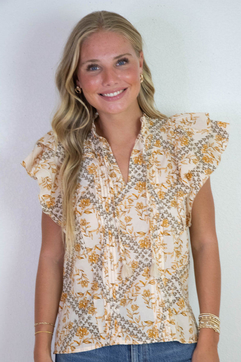 Bellamy Pintuck Detailed Blouse, Natural Multi