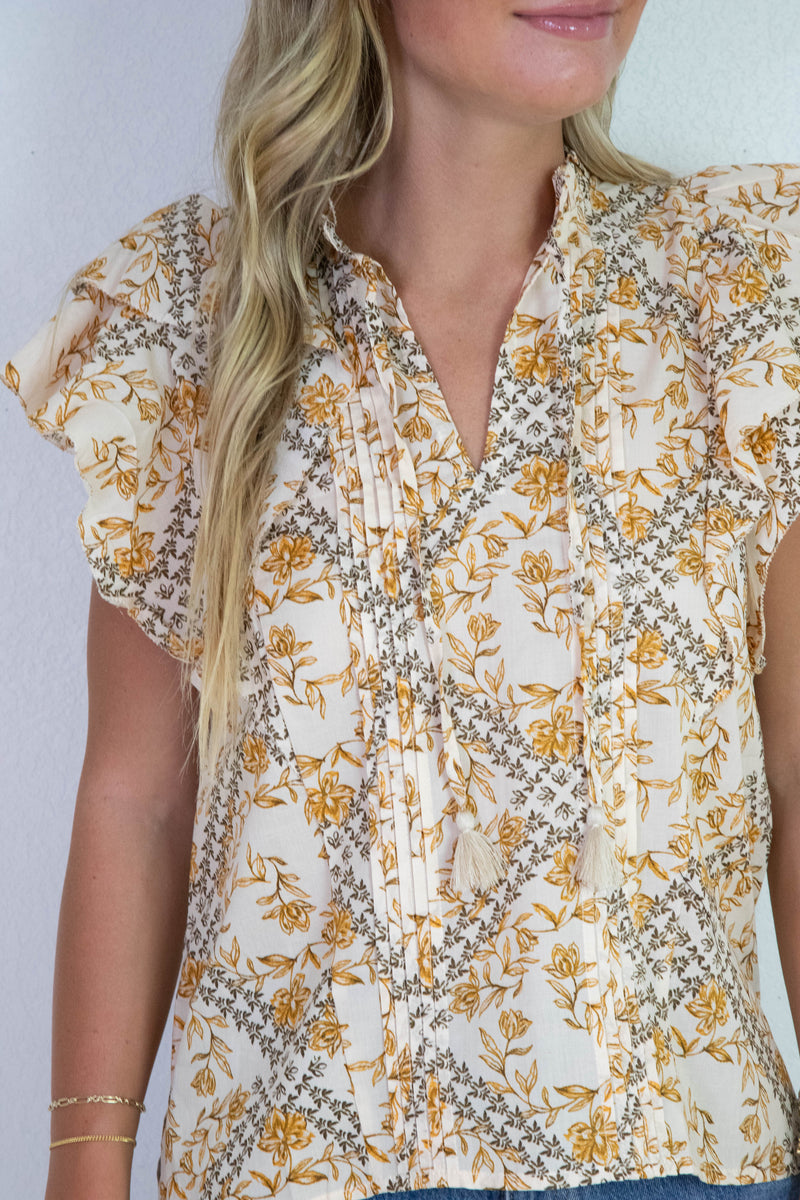 Bellamy Pintuck Detailed Blouse, Natural Multi