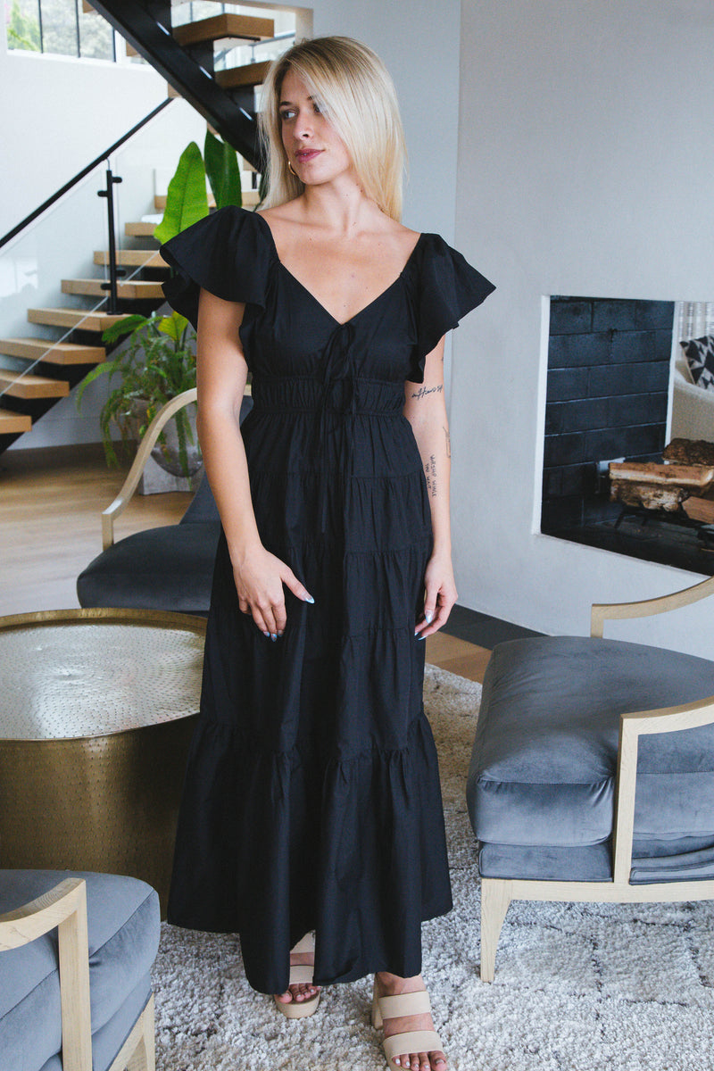 Ryleigh Flutter Sleeve Maxi Dress, Black