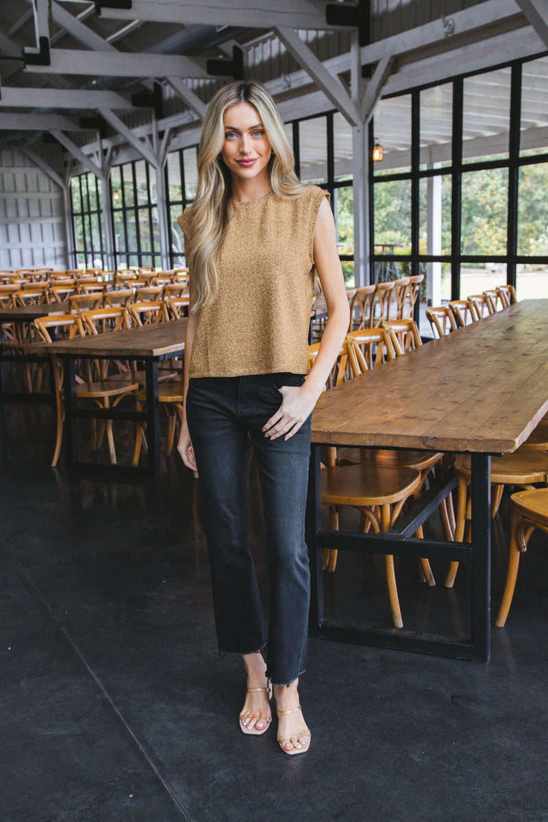 Aspen Sleeveless Metallic Knit Top, Gold