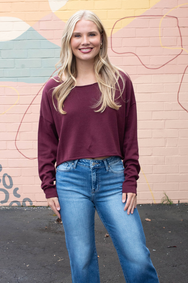 Aurora Boat Neck Pullover Sweater, Dark Cherry