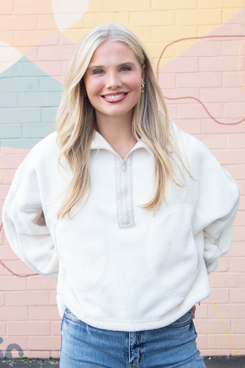 Anna Fleece Half Zip Pullover, Ivory