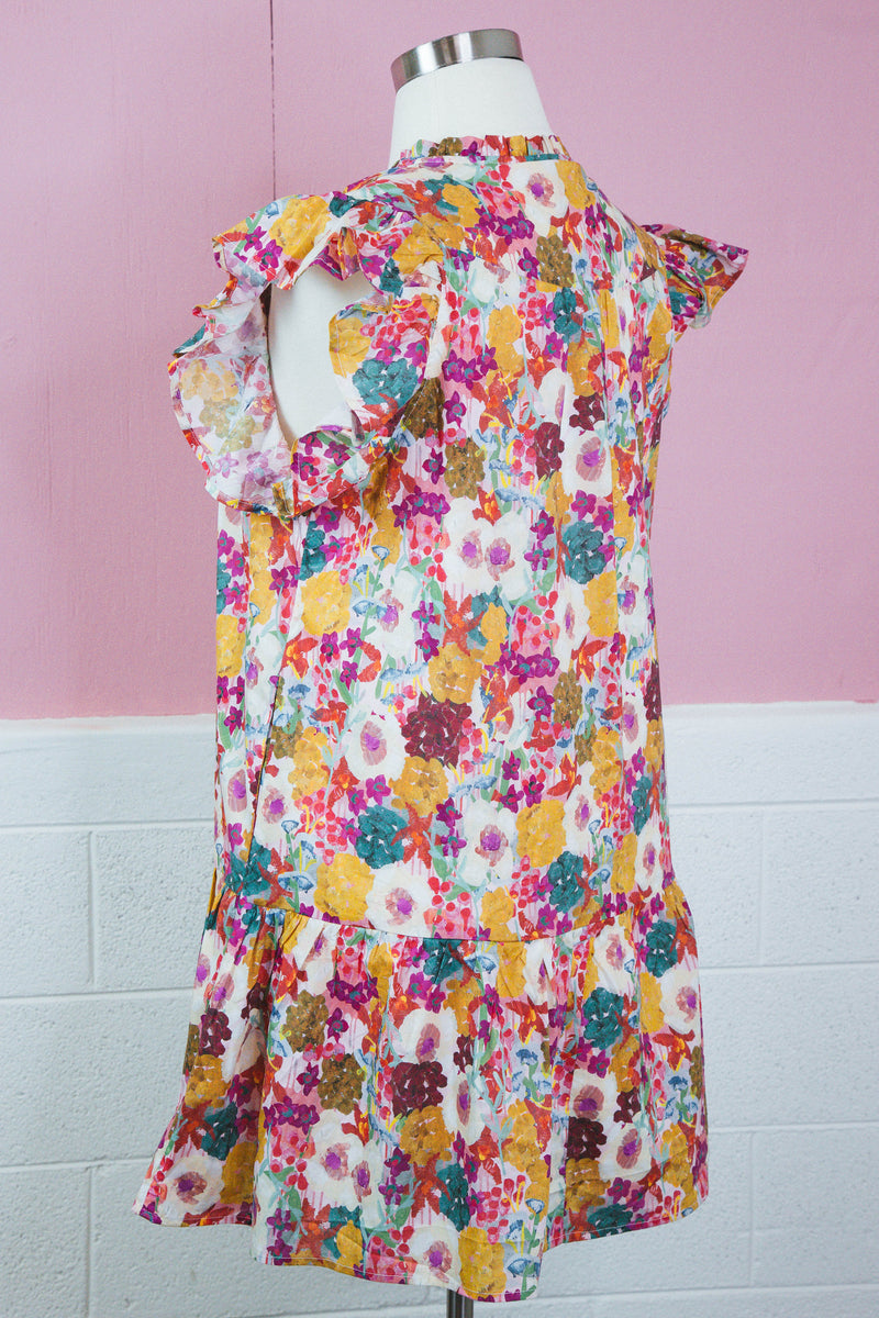 Chloe Flutter Sleeve Floral Dress, Fuchsia | Plus Size