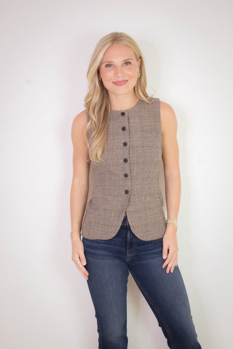 Winslow Check Woven Vest, Taupe/Pink