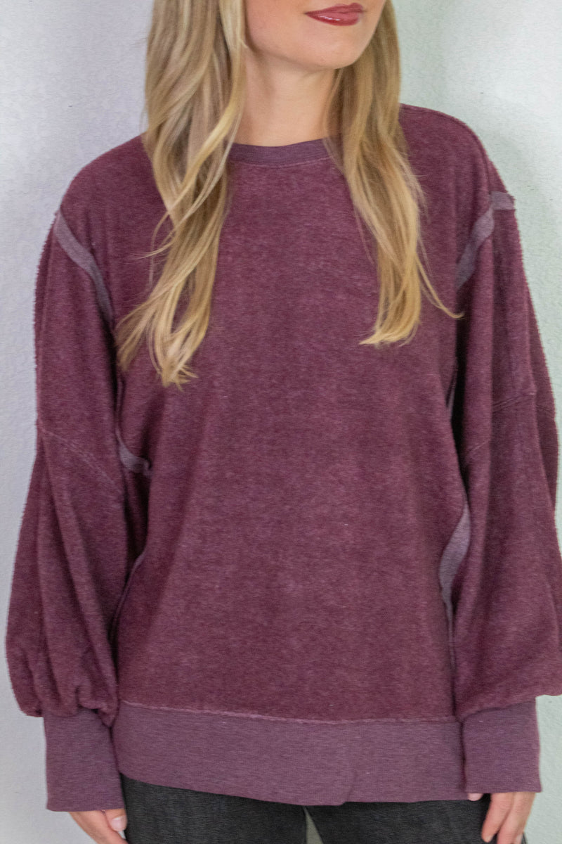 Millie Oversized Crewneck Sweatshirt, Dark Cherry