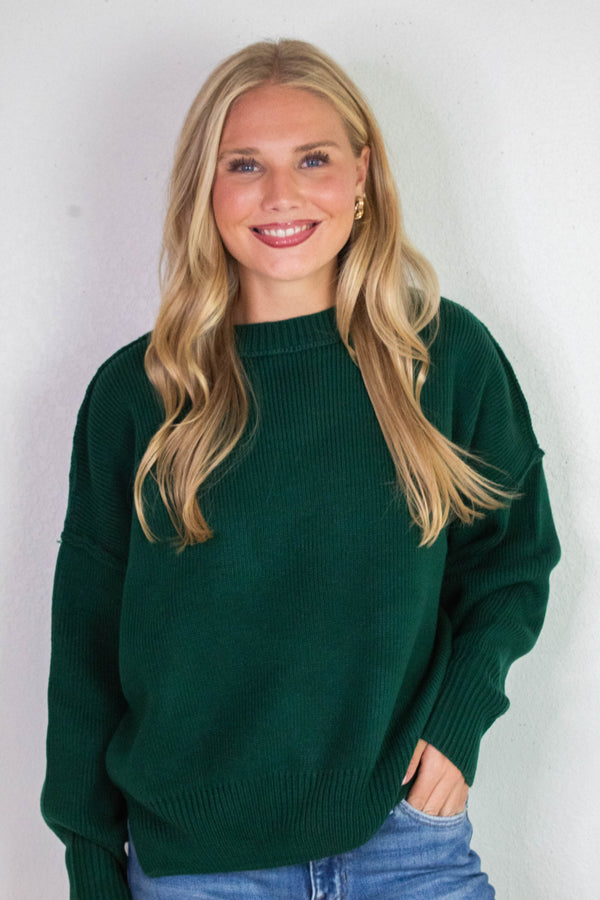 Abby Drop Sleeve Oversized Sweater, Dark Green