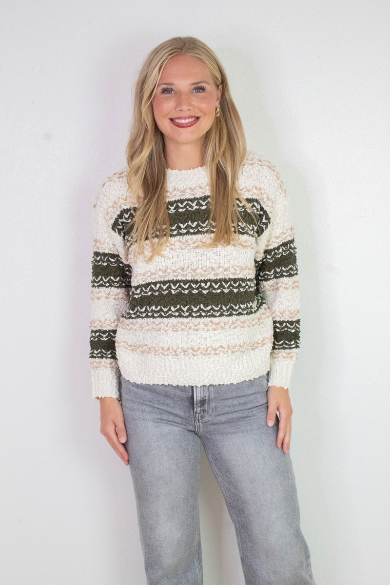 Loosen Up Striped Sweater, Olive Multi | Sadie & Sage