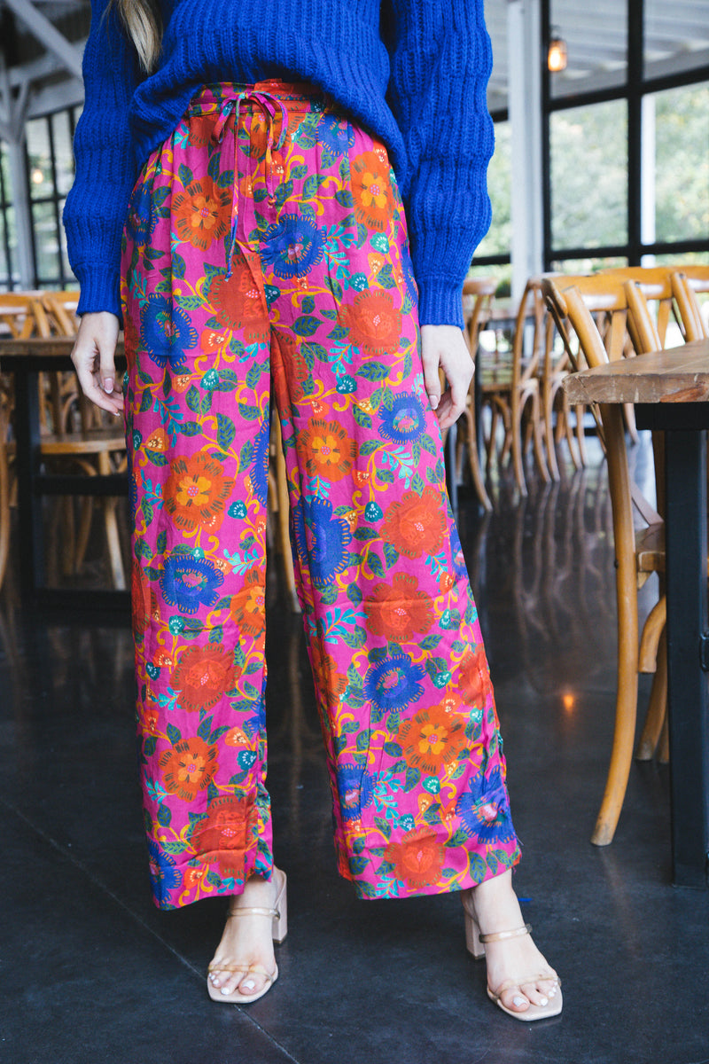 Zinnia Floral Pants, Fuchsia Floral