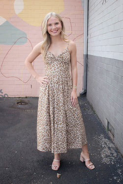 Claire Leopard Print Midi Dress, Taupe